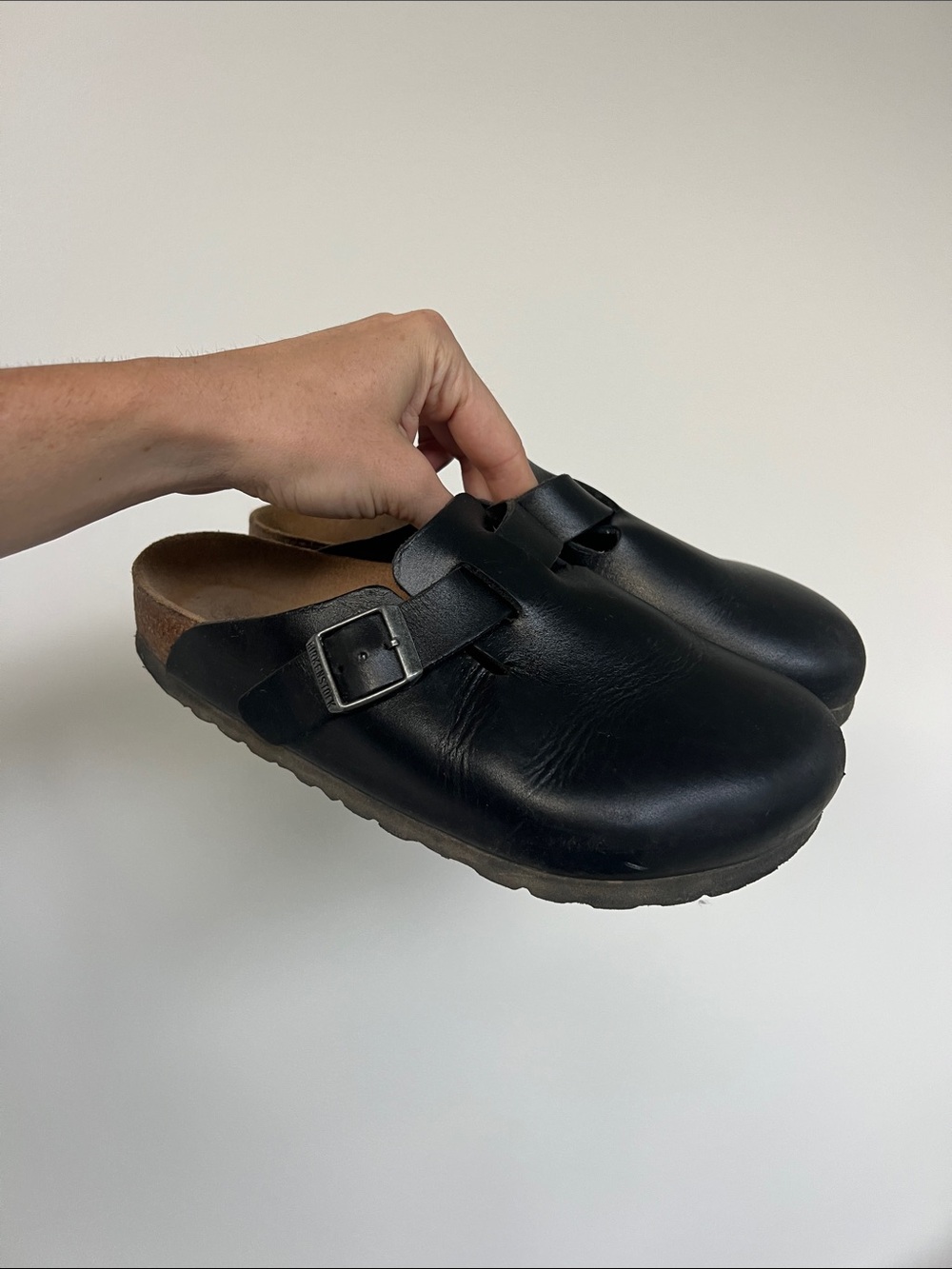 Birkenstock boston natural black leather clogs size 37